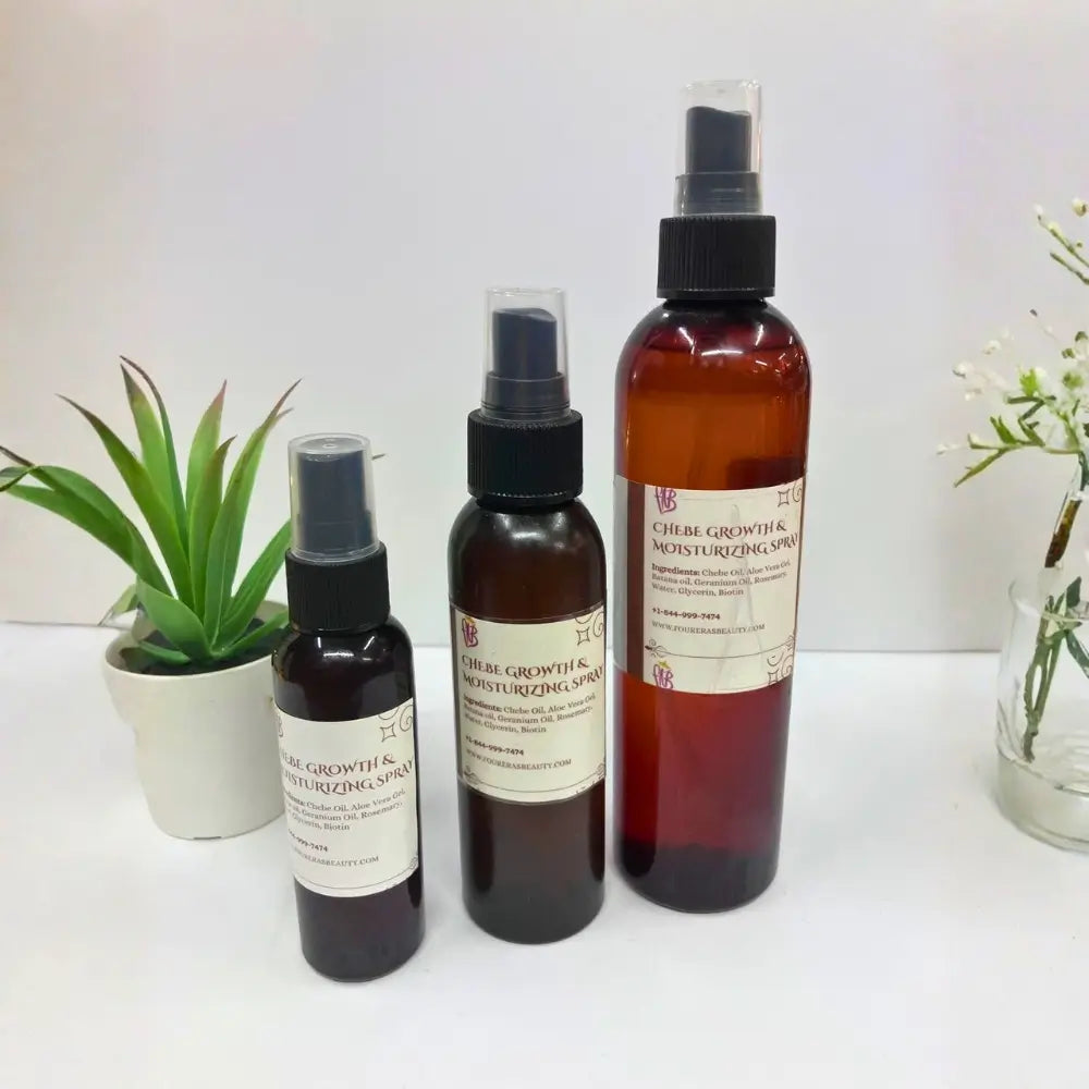 Authentic Chebe Growth and Moisturizing Spray bottle available in three sizes.