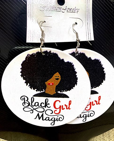 Black Girl Magic Wood Earring