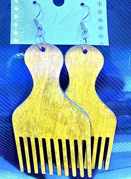 Afro Wood Pick Earrings*