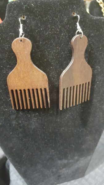 Afro Wood Pick Earrings