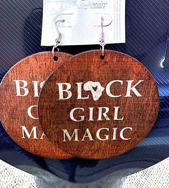 Black Girl Magic Wood Earring